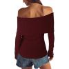 imageDarong Daong Women Off Shoulder Sweaters Long Sleeve Striped Ribbed Knit Going Out Fall Tops Blouse 2025 Fall FashionDeep Wine Red