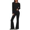 imageDarong Women 2 Piece Set Fall Outfit Cross Waist Flare Pants Long Sleeve Tunic Top Matching Lounge Set Travel OutfitsBlackregular