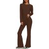 imageDarong Women 2 Piece Set Fall Outfit Cross Waist Flare Pants Long Sleeve Tunic Top Matching Lounge Set Travel OutfitsCoffeeregular