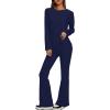 imageDarong Women 2 Piece Set Fall Outfit Cross Waist Flare Pants Long Sleeve Tunic Top Matching Lounge Set Travel OutfitsDark Blueregular