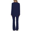 imageDarong Women 2 Piece Set Fall Outfit Cross Waist Flare Pants Long Sleeve Tunic Top Matching Lounge Set Travel OutfitsDark Blueregular
