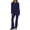imageDarong Women 2 Piece Set Fall Outfit Cross Waist Flare Pants Long Sleeve Tunic Top Matching Lounge Set Travel OutfitsDark Blueregular