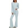 imageDarong Women 2 Piece Set Fall Outfit Cross Waist Flare Pants Long Sleeve Tunic Top Matching Lounge Set Travel OutfitsLight Blueregular