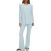 imageDarong Women 2 Piece Set Fall Outfit Cross Waist Flare Pants Long Sleeve Tunic Top Matching Lounge Set Travel OutfitsLight Blueregular