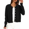 imageDarong Womens Lightweight Button Down Cardigan Long Sleeve Casual Crew Neck Soft Knit Outfits Sweater TopsBlack