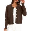 imageDarong Womens Lightweight Button Down Cardigan Long Sleeve Casual Crew Neck Soft Knit Outfits Sweater TopsDeep Brown