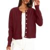 imageDarong Womens Lightweight Button Down Cardigan Long Sleeve Casual Crew Neck Soft Knit Outfits Sweater TopsWine Red