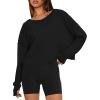 imageDarong Womens Open Back Workout Top Oversized Athletic Shirt Long Sleeve Crop Top with Thumb HolesBlack