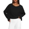 imageDarong Womens Open Back Workout Top Oversized Athletic Shirt Long Sleeve Crop Top with Thumb HolesBlack