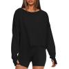 imageDarong Womens Open Back Workout Top Oversized Athletic Shirt Long Sleeve Crop Top with Thumb HolesBlack