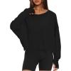 imageDarong Womens Open Back Workout Top Oversized Athletic Shirt Long Sleeve Crop Top with Thumb HolesBlack