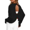 imageDarong Womens Open Back Workout Top Oversized Athletic Shirt Long Sleeve Crop Top with Thumb HolesBlack