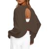 imageDarong Womens Open Back Workout Top Oversized Athletic Shirt Long Sleeve Crop Top with Thumb HolesBrown