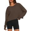 imageDarong Womens Open Back Workout Top Oversized Athletic Shirt Long Sleeve Crop Top with Thumb HolesBrown