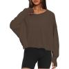 imageDarong Womens Open Back Workout Top Oversized Athletic Shirt Long Sleeve Crop Top with Thumb HolesBrown