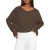 imageDarong Womens Open Back Workout Top Oversized Athletic Shirt Long Sleeve Crop Top with Thumb HolesBrown