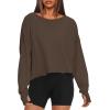imageDarong Womens Open Back Workout Top Oversized Athletic Shirt Long Sleeve Crop Top with Thumb HolesBrown