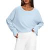 imageDarong Womens Open Back Workout Top Oversized Athletic Shirt Long Sleeve Crop Top with Thumb HolesLight Blue
