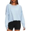 imageDarong Womens Open Back Workout Top Oversized Athletic Shirt Long Sleeve Crop Top with Thumb HolesLight Blue