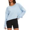 imageDarong Womens Open Back Workout Top Oversized Athletic Shirt Long Sleeve Crop Top with Thumb HolesLight Blue