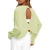imageDarong Womens Open Back Workout Top Oversized Athletic Shirt Long Sleeve Crop Top with Thumb HolesLight Green