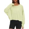 imageDarong Womens Open Back Workout Top Oversized Athletic Shirt Long Sleeve Crop Top with Thumb HolesLight Green