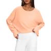 imageDarong Womens Open Back Workout Top Oversized Athletic Shirt Long Sleeve Crop Top with Thumb HolesLight Orange