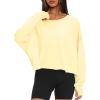 imageDarong Womens Open Back Workout Top Oversized Athletic Shirt Long Sleeve Crop Top with Thumb HolesLight Yellow