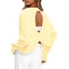 imageDarong Womens Open Back Workout Top Oversized Athletic Shirt Long Sleeve Crop Top with Thumb HolesLight Yellow