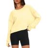 imageDarong Womens Open Back Workout Top Oversized Athletic Shirt Long Sleeve Crop Top with Thumb HolesLight Yellow