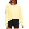 imageDarong Womens Open Back Workout Top Oversized Athletic Shirt Long Sleeve Crop Top with Thumb HolesLight Yellow