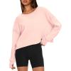 imageDarong Womens Open Back Workout Top Oversized Athletic Shirt Long Sleeve Crop Top with Thumb HolesPink