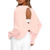 imageDarong Womens Open Back Workout Top Oversized Athletic Shirt Long Sleeve Crop Top with Thumb HolesPink