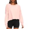 imageDarong Womens Open Back Workout Top Oversized Athletic Shirt Long Sleeve Crop Top with Thumb HolesPink