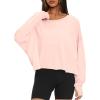 imageDarong Womens Open Back Workout Top Oversized Athletic Shirt Long Sleeve Crop Top with Thumb HolesPink