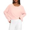 imageDarong Womens Open Back Workout Top Oversized Athletic Shirt Long Sleeve Crop Top with Thumb HolesPink