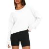 imageDarong Womens Open Back Workout Top Oversized Athletic Shirt Long Sleeve Crop Top with Thumb HolesWhite