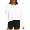 imageDarong Womens Open Back Workout Top Oversized Athletic Shirt Long Sleeve Crop Top with Thumb HolesWhite