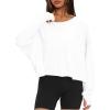 imageDarong Womens Open Back Workout Top Oversized Athletic Shirt Long Sleeve Crop Top with Thumb HolesWhite