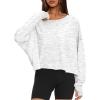 imageDarong Womens Open Back Workout Top Oversized Athletic Shirt Long Sleeve Crop Top with Thumb HolesWhite Grey