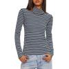 imageDarong Womens Striped Turtleneck Shirt Long Sleeve Undershirts Ribbed Slim Fit Top Fitted Basic TeesBluecoffee Stripe