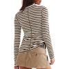 imageDarong Womens Striped Turtleneck Shirt Long Sleeve Undershirts Ribbed Slim Fit Top Fitted Basic TeesCoffeebeige Stripe