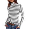 imageDarong Womens Striped Turtleneck Shirt Long Sleeve Undershirts Ribbed Slim Fit Top Fitted Basic TeesDark Greywhite Stripe