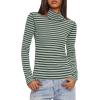 imageDarong Womens Striped Turtleneck Shirt Long Sleeve Undershirts Ribbed Slim Fit Top Fitted Basic TeesGreen Stripe