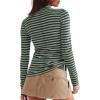 imageDarong Womens Striped Turtleneck Shirt Long Sleeve Undershirts Ribbed Slim Fit Top Fitted Basic TeesGreen Stripe