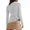 imageDarong Womens Striped Turtleneck Shirt Long Sleeve Undershirts Ribbed Slim Fit Top Fitted Basic TeesLight Greywhite Stripe