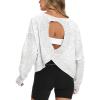 imageDarong Womens Open Back Workout Top Oversized Athletic Shirt Long Sleeve Crop Top with Thumb HolesWhite Grey