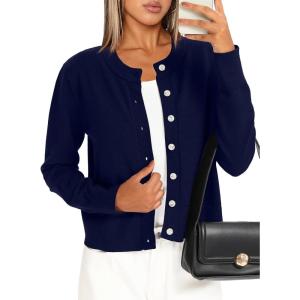 imageDarong Womens Lightweight Button Down Cardigan Long Sleeve Casual Crew Neck Soft Knit Outfits Sweater TopsRoyal Blue