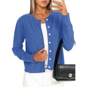 imageDarong Womens Lightweight Button Down Cardigan Long Sleeve Casual Crew Neck Soft Knit Outfits Sweater TopsSky Blue