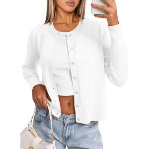 imageDarong Womens Lightweight Button Down Cardigan Long Sleeve Casual Crew Neck Soft Knit Outfits Sweater TopsWhite